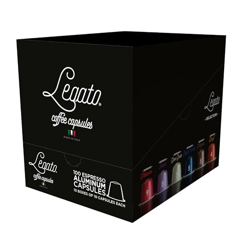 Legato Espresso Capsules - 10/100 count - Single-Serve Coffee Pods - Compatible with Nespresso OriginalLine Machine - Cafe-style Coffee at Home (100, Hazelnut Strength 5)
