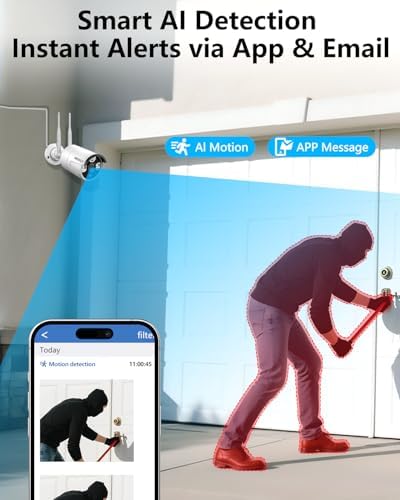 (2026 Update) Wireless WiFi Outdoor Security Camera System, IP67 Waterproof Dual Antenna Cameras, Audio Recording, Night Vision, No Monthly Fee