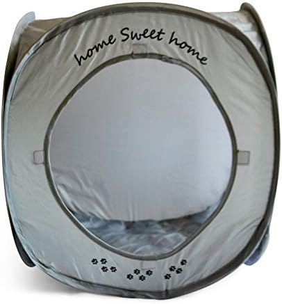 Home Sweet Home Pop Up Cat Cube. A Collapsible Indoor Cat House. Covered Pet Bed Hideaway Cave for Dogs and Other Pets Too. (Pop Up Cube- Gray)