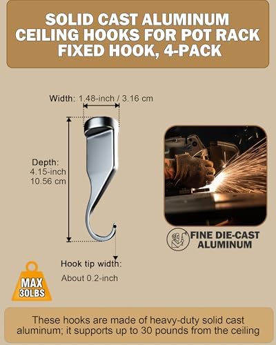 Cooks Standard Classic Fixed Pot Rack Solid Cast Pan Hooks, Set of 4