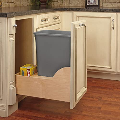 Rev-A-Shelf Pullout Trash Cans for Kitchen Cabinet, Dual 35 Qt Bins with 15" Wood Frame - Large Garbage Bin Containers for Home Waste Storage and Recycling | w/ Soft Close, Under Cabinet Waste/ Recycling Bin, Maple Wood Bottom Mount w/Full Extension Ball…