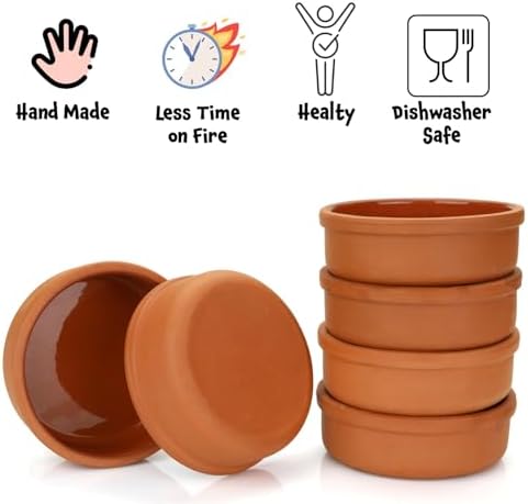Areste Mexican Clay Cookware Set (Set of 6)- Terracotta Cooking Pots, Bowls, Plates, and Serving Dishes - Premium Spanish Earthenware for Baking