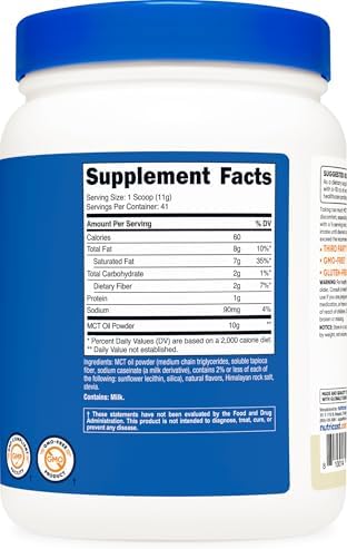 Nutricost Premium MCT Oil Powder (Vanilla) 1 LB, Zero Net Carbs, GMO-Free