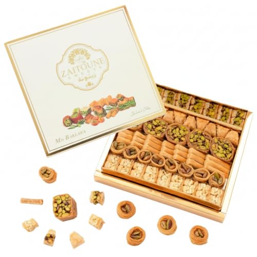 Zaitoune Cashew & Pistachio Baklava Selection Box - 1.1 lb | Traditional Luxury Honey Pastry | Arabic Dessert with Authentic flavors in Beautiful