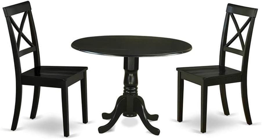 East West Furniture DLBO3-WHI-W 3 Piece Dining Room Table Set Contains a Round Kitchen Table with Dropleaf and 2 Dining Chairs, 42x42 Inch, Linen White