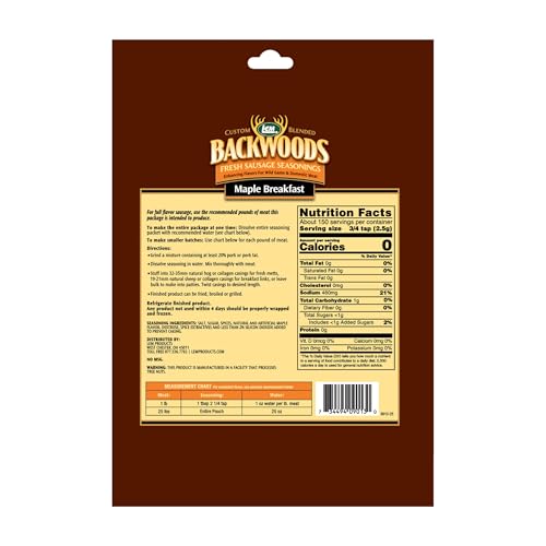 LEM Products Backwoods Breakfast Fresh Sausage Seasoning, 8.3 oz Packet | Pre-Measured Seasoning for Wild Game and Domestic Meat, Seasons Up to 25 Pounds of Meat for Homemade Patties and Sausages