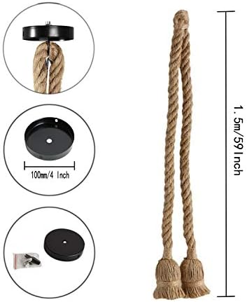 2 Heads Vintage(1.5+1.5 Meter) Hemp Rope Pendant Light Fixture E26/E27 Base,Retro Hemp Rope Hanging Light Vintage Ceiling Light Lamp Retro Style for Dining Hall Restaurant Bar Lighting,110V …
