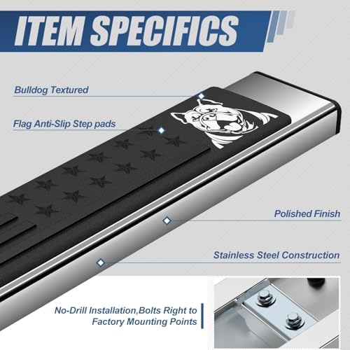 Auto Dynasty Running Board for 2009-2023 Ram 1500-3500 Classic Crew Cab 4DR | 6.75" Stainless Steel Bull Dog Pattern Step Pads