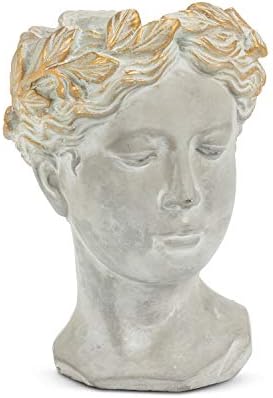 Abbott Collection Large Woman Head Planter | Hand-Finished Greco-Roman Style, Indoor & Outdoor, For Flowers & Succulents, Cement, Gray, 10"H