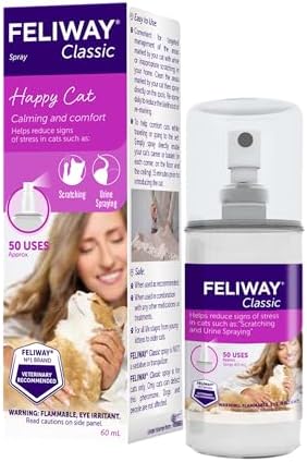 FELIWAY Classic Cat Calming Spray, 60ml | Comforts Cats at Home and On the Go and Helps to Calm During Travel