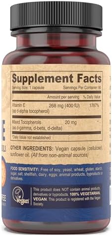 DEVA Vegan Vitamins Natural Vitamin E 400IU with Mixed Tocopherols, Supports Immune System & Skin Nutrition, Natural Antioxidant & Gluten Free, Dairy Free, Non-GMO, 90 Capsules