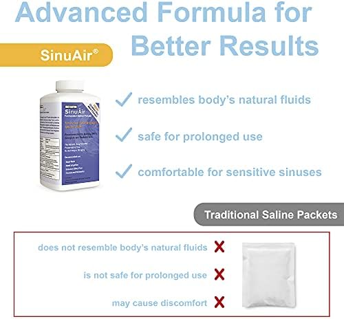 SinuPulse Elite SinuAir Sinus Rinse Salt Solution - Saline Powder for SinuPulse System, Neti Pot Flush, Nasal Wash Squeeze Bottle