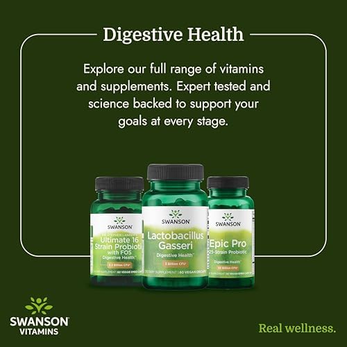 Swanson Lactobacillus Gasseri Probiotic, 3 Billion CFU, 60 Vegan Capsules | For Adults Seeking Digestive and Metabolic Support, a Lactic Acid-Producing Bacterium, Acid-Resistant with No Refrigeration
