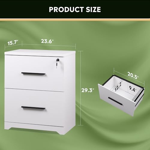 DEVAISE Lateral File Cabinet with Lock, 2 Drawer Filing Cabinet, Black