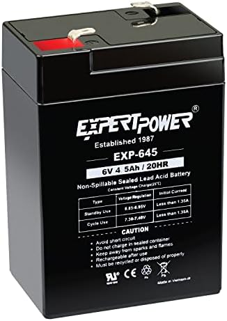 ExpertPower EXP645-6V 4.5Ah / 20HR SLA Rechargeable 6V Battery for Ride on Toys, Emergency Light, Exit Sign Battery Replacement