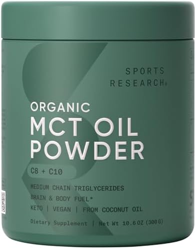 Sports Research® Organic Coconut MCT Oil 32oz, Unflavored | Brain & Body Fuel | Great in Keto Coffee & Protein Shakes | Vegan, Keto, Non-GMO - 63 Servings