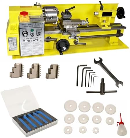 7 x 14 Precision Bench Top Mini Metal Milling Lathe Variable Speed 2500 RPM & Digital Readout with 5 pc. Cutter Kit