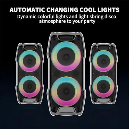 VeGue Karaoke Machine, Wireless Bluetooth PA System for Adults & Kids with Dual 8'' Subwoofers, 2 UHF Wireless Mics, Colorful LED Lights