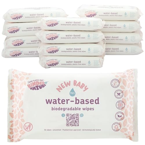 Kinder by Nature Water-Based Baby Wipes - 672 Count (12 packs of 56) -Unscented and Hypoallergenic - 99% water - 100% biodegradable - Plastic-Free