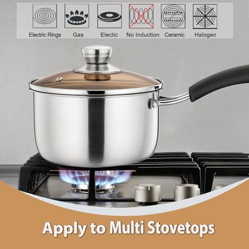 P&P CHEF 1 Quart Sauce Pan With Lid, Small Pot Saucepan, 1 Pc