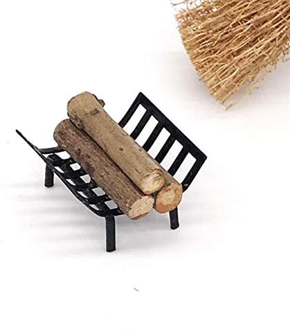 EatingBiting 1:12 Dollhouse Miniature Furniture Garden Lawn Fireplace Metal Firewood Rack Metal Rack with Firewood for Living Room Fireplace Model