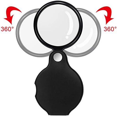 5PCS 10X Pocket Magnifying Glass Small Magnifying Glass with Black Rotating Protective for Reading, Books, Jewelry