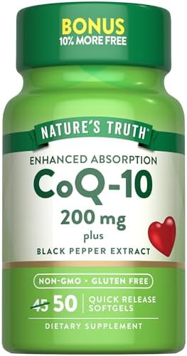 Nature's Truth CoQ10 200mg Softgels | 50 Count | Enhanced Absorption Supplement | Plus Black Pepper Extract | Non-GMO, Gluten Free