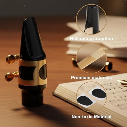 Alto Saxophone Mouthpiece Kit with Cap and Gold Metal Ligature | Includes Size 2.5 Reed & Cushions, Durable Replacement Set for Student Beginners