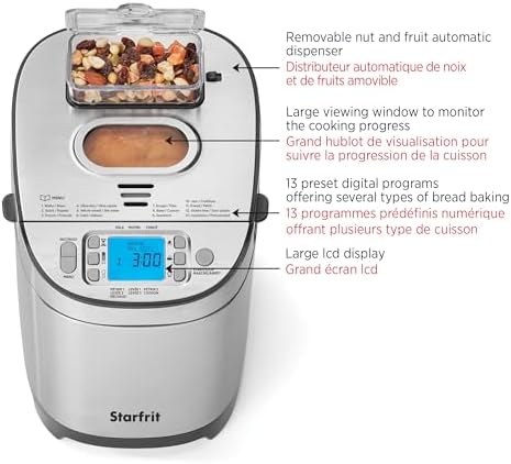 Starfrit Electric Bread Maker, 2lb, 13 Programs, Auto Dispenser, 550W