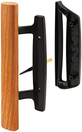 Mortise Style Reversible Sliding Patio Door Handle Set with Oak Wood Interior Handle and Exterior Pull in White Diecast Finish Fits 3-15/16” Screw