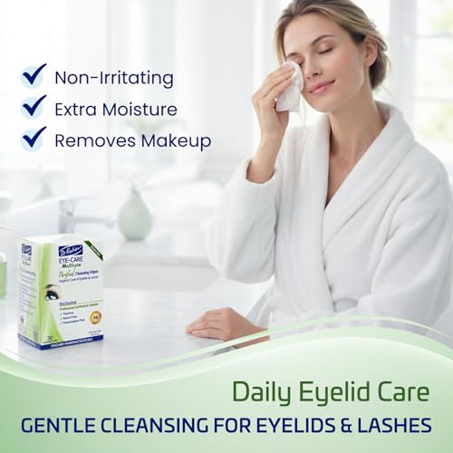 Dr. Fischer Eyelid Wipes - Hypoallergenic Preservative-Free Eye Cleansing Wipes for Sensitive Eyelids (Twin Pack).
