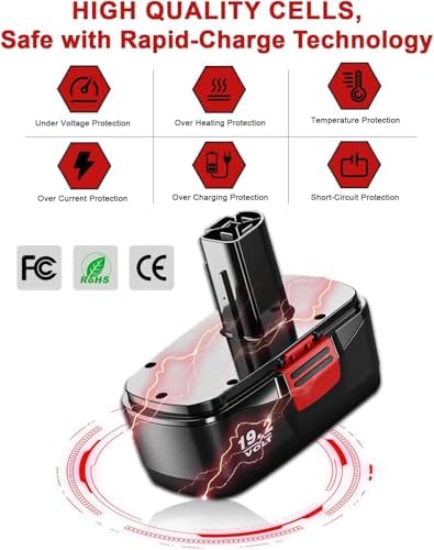 3.6Ah Ni-MH Replacement for Craftsman 19.2V Battery (2PC) | Compatible with Craftsman C3 DieHard 130279005 130279003 130279017 315.113753 315.115410 315.11485
