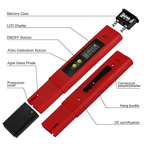 Digital pH Meter Tester Pen for Water, Pre-Calibrated, High Accuracy ±0.01, 0–14 pH Range, Pocket Size for Drinking Water, Pool