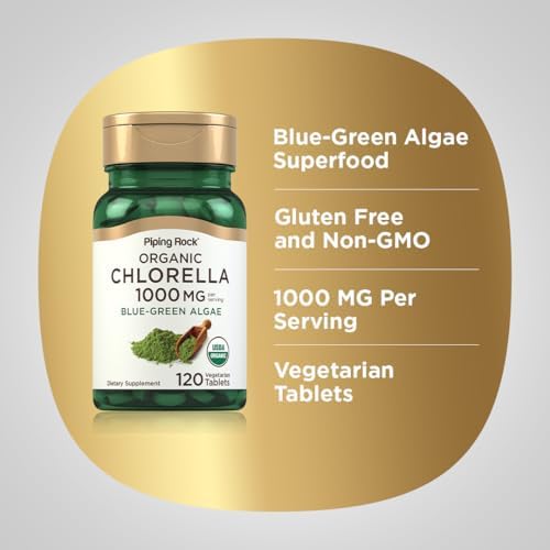 Piping Rock Chlorella | 1000mg | 120 Tablets | Organic Blue-Green Algae | Non-GMO, Gluten Free Supplement
