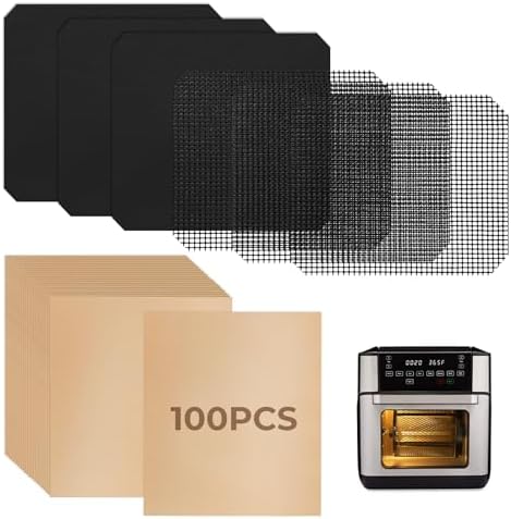 6Pcs 9×10 inch Fryer Oven Liners and 6Pcs Mesh Grill Mats for Instant Vortex Pro Plus 10QT, Non-Stick Oven Liner and Mesh Grill Mats for Toaster, Oven, Microwave