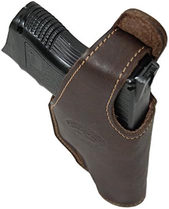 New Barsony Brown Leather OWB Belt Clip Holster for Compact, Sub Compact 9mm 40 45