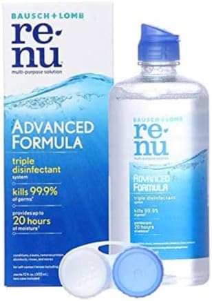 Renu Contact Lens Solution, Advanced Formula, Multi-Purpose Solution with Lens Case, Gently Cleans, Disinfects, Moisturizes & Hydrates Soft Lenses for All-Day Comfort, 12 Fl Oz (Pack of 2)