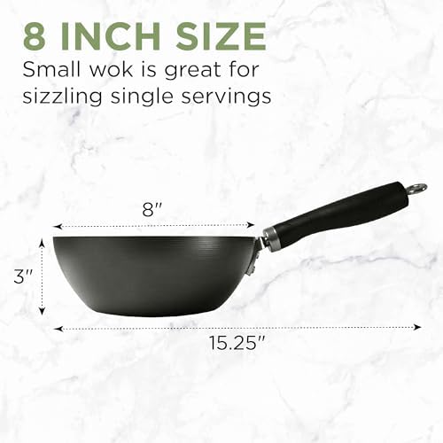 Ecolution Non-Stick Carbon Steel Wok with Soft Touch Riveted Handle, 8",Black
