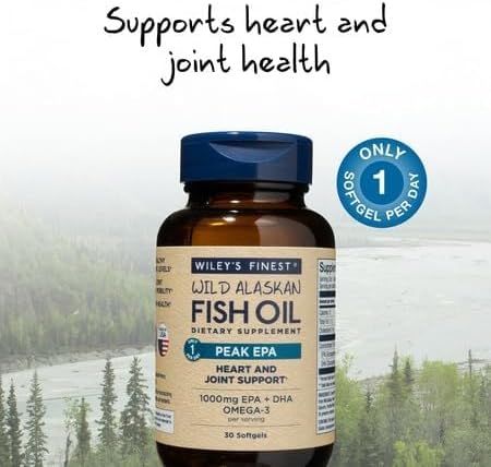 Wiley's Finest Wild Alaskan Fish Oil Peak EPA - Triple Strength Peak EPA & DHA Supplement - 1000mg Fish Oil - Omega-3s for Joint Health Support - 30 Softgels (30 Servings)