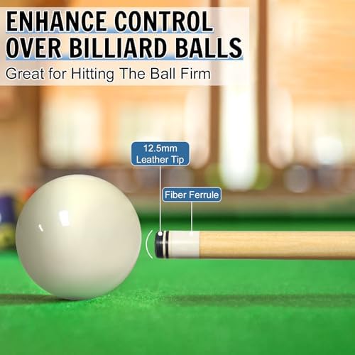 Pool Cue Sticks 4-Pack, 58 Inch Billiard Cues for Home & Bar Play, Solid Maple Wood Pool Sticks with 12.5mm Multi-Layer Leather Tip, Leather Grip