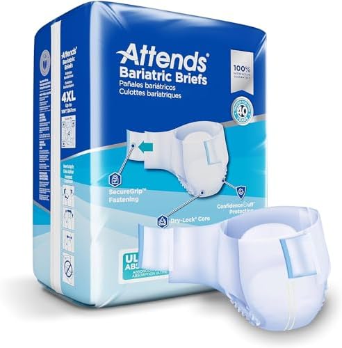 Attends Bariatric Incontinence Disposable Briefs, XX-Large, 63"-70" Waist with Tab Closures, Ultimate Absorbency, Dry-Lock Containment Core and ConfidenceCuff Leakage Protection, 2XL 48ct Case