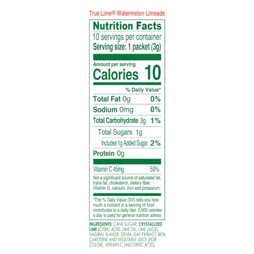 True Lime Watermelon Limeade Powdered Drink Mix Packets, 10 ct (12-pack) | Non-GMO, gluten free, low calorie water enhancer, no artificial sweeteners