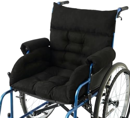 Wheelchair Cushions，Pressure Pain Relief Accessories with Armrest Covers. Supports Coccyx & Back, Non-Slip. Fits 18" Wheelchair with Full Arms, Blue.