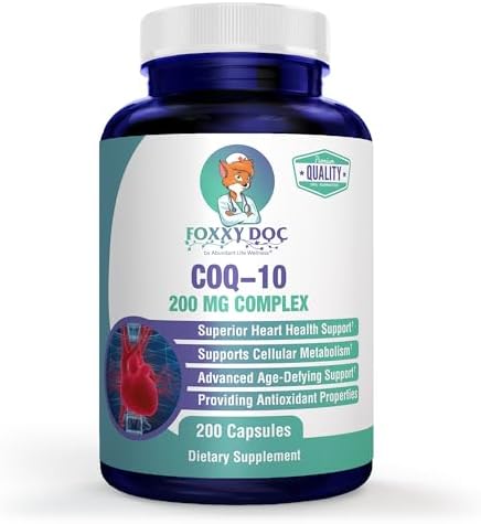 CoQ10 - Co-Enzyme Q10-200 mg - Excellent Value - 200 Caps - Quick Absorption - Veg. Caps - Non-GMO - Ubiquinone - Heart & Cellular Energy & Brain