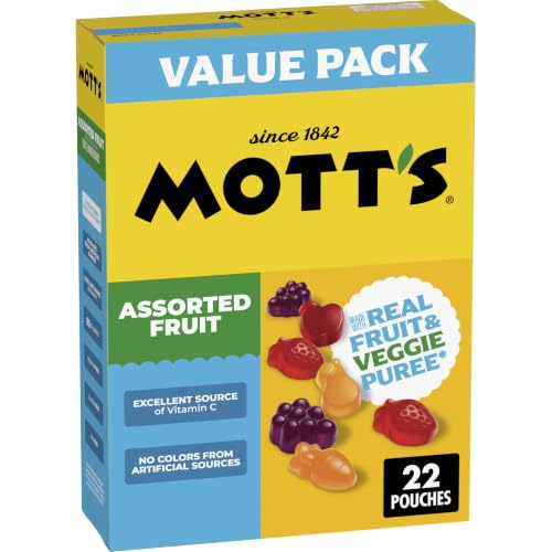 Mott's Fruit Flavored Snacks, Assorted Fruit, Pouches, 0.8 oz, 22 ct (Pack of 6)