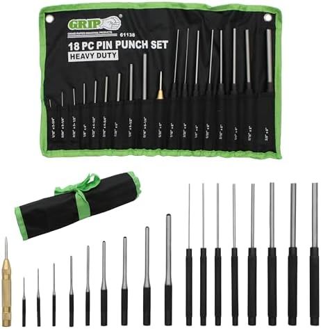 Grip 18 pc Heavy Duty Roll Pin Punch Gunsmithing Set - Roll Pin Punch, Long Pin Punch