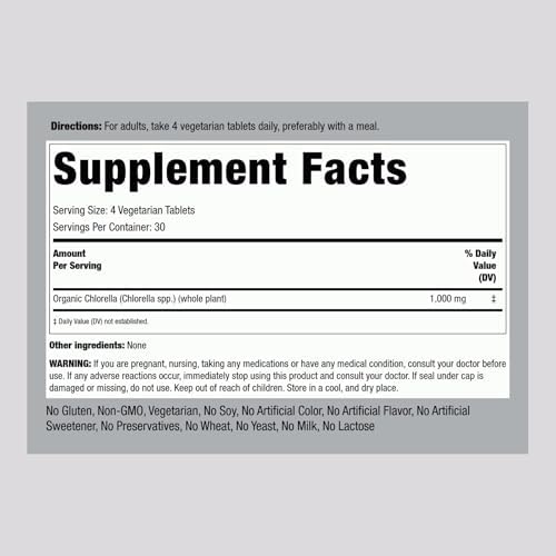 Piping Rock Chlorella | 1000mg | 120 Tablets | Organic Blue-Green Algae | Non-GMO, Gluten Free Supplement