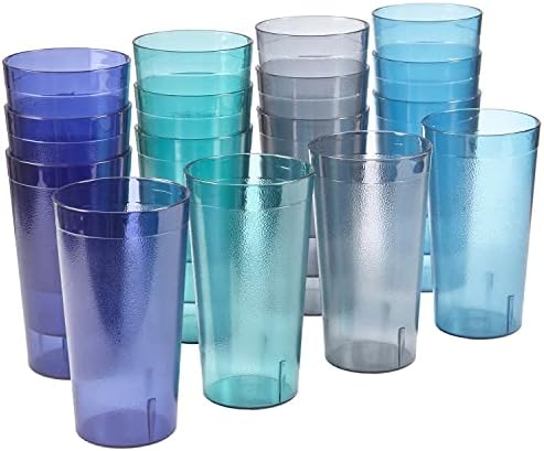 US Acrylic Cafe Plastic Reusable Tumblers (Set of 16) 20-ounce Water Cups Coastal Colors | Restaurant Style Drinking Glasses Value Set, Stackable, BPA-free, Made in the USA | Top-rack Dishwasher Safe