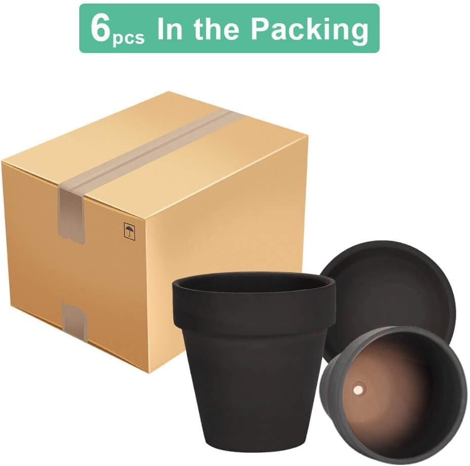 vensovo 4 Inch Terracotta Plant Pots with Saucer - 6 Pack Clay Flower Pots with Drainage, Great for Plants, Crafts, Wedding Favor