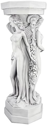 Design Toscano Column of Maenads Women Indoor/Outdoor Sculptural Display Pedestal Plant Stand, 28 inches tall, Cast Stone Resin, Antique Stone Finish